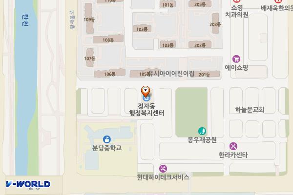 성남시 정자동 행정복지센터 위치 지도 — 경기도 성남시 분당구 황새울로18번길 14