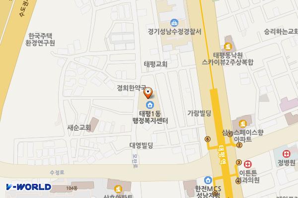 성남시 태평1동 행정복지센터 위치 지도 — 경기도 성남시 수정구 모란로 88