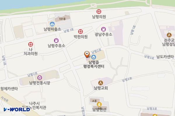 나주시 남평읍사무소 위치 지도 — 전남광주통합특별시 나주시 남평읍 남평2로 42-7