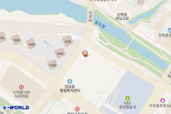 춘천센트럴타워푸르지오프리미엄몰 위치 지도 — 강원특별자치도 춘천시 방송길 77