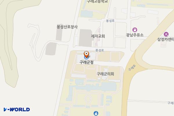 구례군청 위치 지도 — 전남광주통합특별시 구례군 구례읍 봉성로 1 (봉남리, 구례군청 본관)