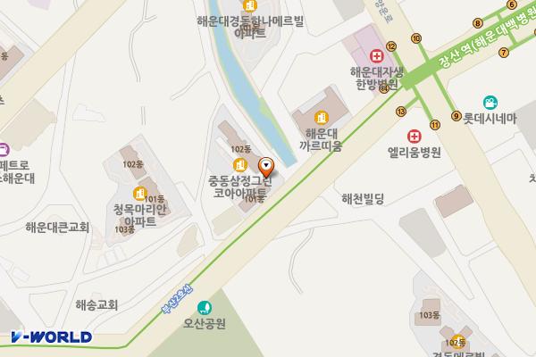 해운대삼정그린코아아파트 위치 지도 — 부산광역시 해운대구 해운대로 777 (중동, 삼정그린코아아파트)