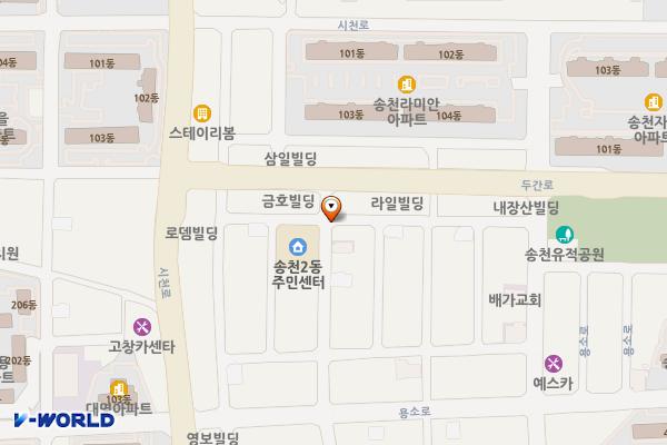 송천2동주민센터 위치 지도 — 전북특별자치도 전주시 덕진구 두간9길 6 (송천동1가     송천2동주민센터)