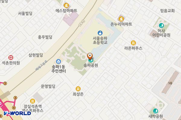 서울시 송파구 송파근린공원주차장 위치 지도 — 서울특별시 송파구 송파대로42길 29