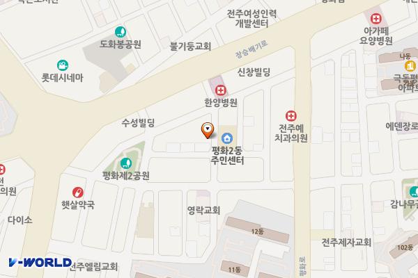 평화이동주민센터 위치 지도 — 전북특별자치도 전주시 완산구 평화18길 14-16 (평화동1가, 평화2동주민센터)