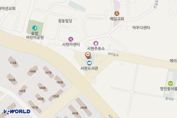 성남시 서현도서관 위치 지도 — 경기도 성남시 분당구 중앙공원로 77