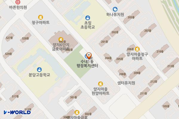 성남시 수내1동행정복지센터 위치 지도 — 경기도 성남시 분당구 내정로173번길 21