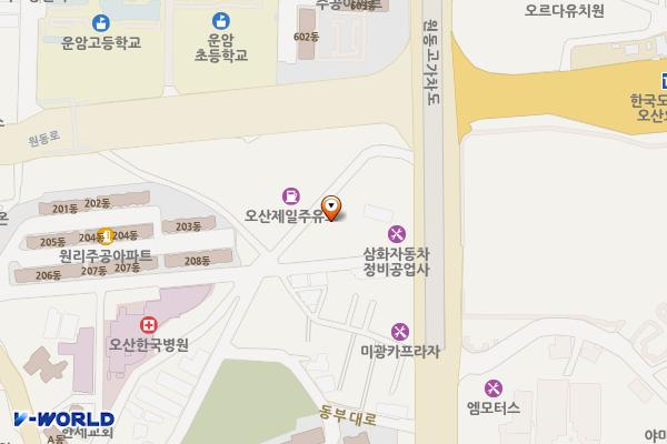 오산시 한국병원주차장 위치 지도 — 경기도 오산시 밀머리로1번길 31