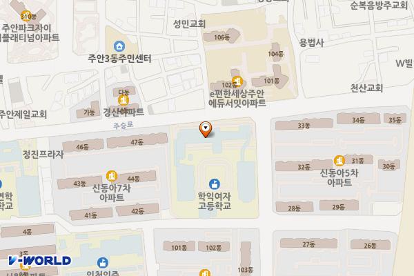 인천시 미추홀구 학익여자고등학교 위치 지도 — 인천광역시 미추홀구 주승로52번길 8