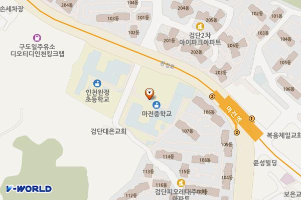 인천시 서구 마전중학교 위치 지도 — 인천광역시 검단구 완정로 91
