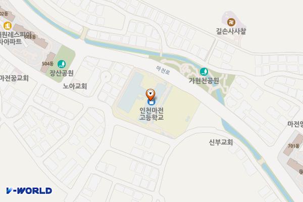 인천시 서구 마전고등학교 위치 지도 — 인천광역시 검단구 마전로 74