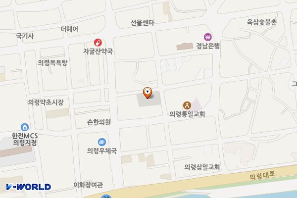 의령시장 보훈회관(신협)옆 위치 지도 — 경상남도 의령군 의령읍 중동리 410-8