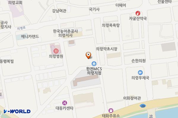 의령시장 제2주차장(의령전통시장주차빌딩) 위치 지도 — 경상남도 의령군 의령읍 의병로16길 14-1