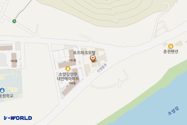 춘천시 리버사이드모텔 위치 지도 — 강원특별자치도 춘천시 신북읍 신샘밭로 745
