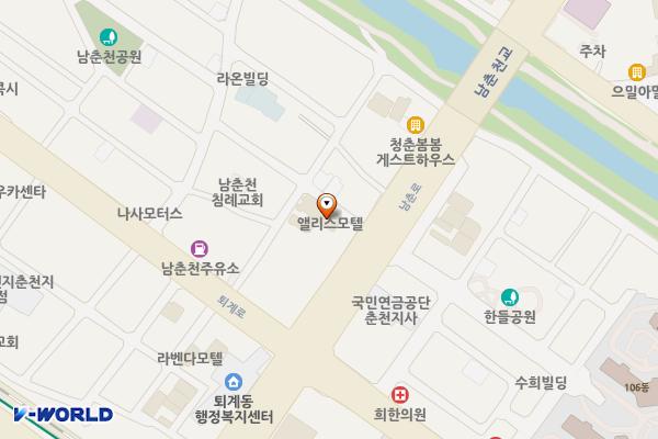 춘천시 브라운도트호텔남춘천점 위치 지도 — 강원특별자치도 춘천시 남춘로25번길 5