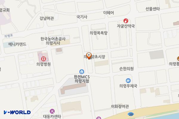 의령시장 약초시장주차장 위치 지도 — 경상남도 의령군 의령읍 서동리 493-3