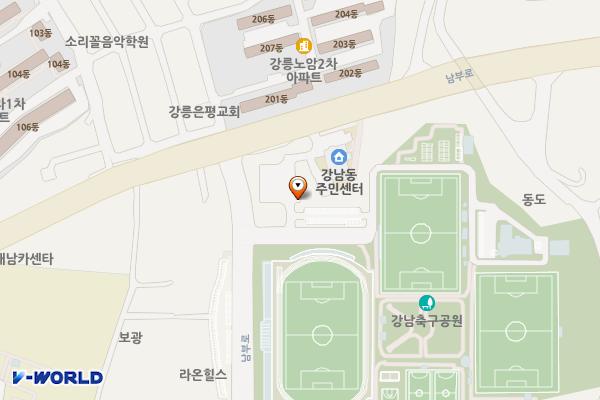 강릉시 강남축구공원주차장 위치 지도 — 강원특별자치도 강릉시 남부로 232