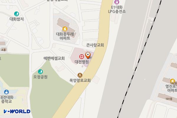 대전시 대덕구 대전병원 위치 지도 — 대전광역시 대덕구 대전로 1215