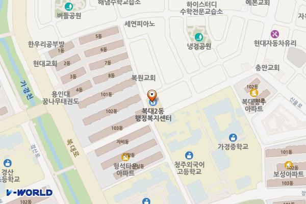 청주시 복대2동행정복지센터 위치 지도 — 충청북도 청주시 흥덕구 신율로103번길 42