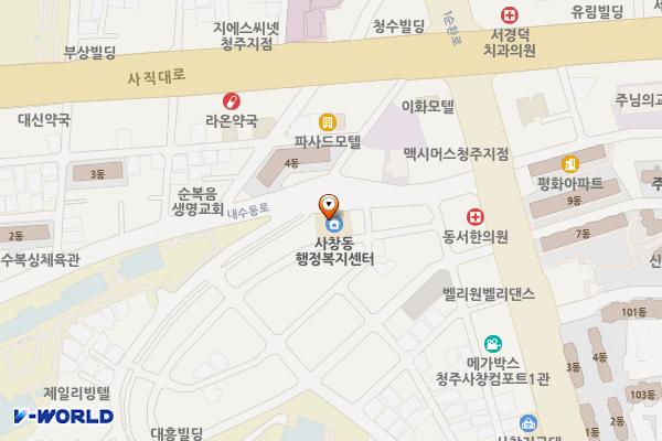 청주시 사창동행정복지센터 위치 지도 — 충청북도 청주시 서원구 내수동로 108