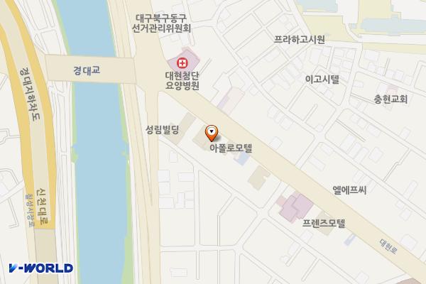 대구시 북구 호텔브르노 위치 지도 — 대구광역시 북구 대현로 32