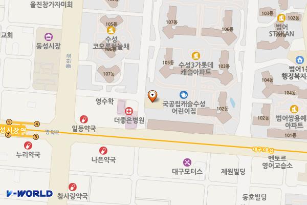 대구시 수성구 수성2-3가동주민센터 위치 지도 — 대구광역시 수성구 명덕로 443-2