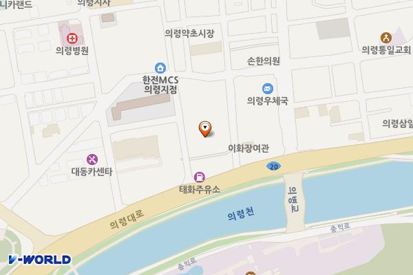 의령시장제1주차장(공작예식장) 위치 지도 — 경상남도 의령군 의령읍 중동리 423-9