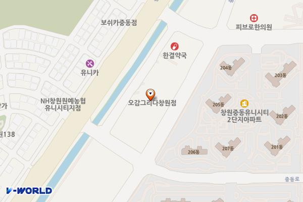 창원시 유니시티어반브릭스 위치 지도 — 경상남도 창원시 의창구 중동중앙로 47