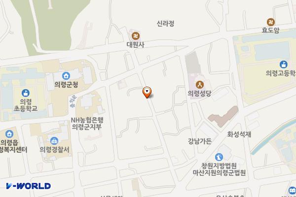 가야슈퍼-동창이용원 주차장 위치 지도 — 경상남도 의령군 의령읍 동동리 1445-1