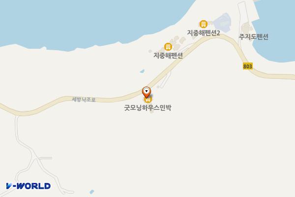 진도군 굿모닝펜션 위치 지도 — 전남광주통합특별시 진도군 지산면 세방낙조로 330