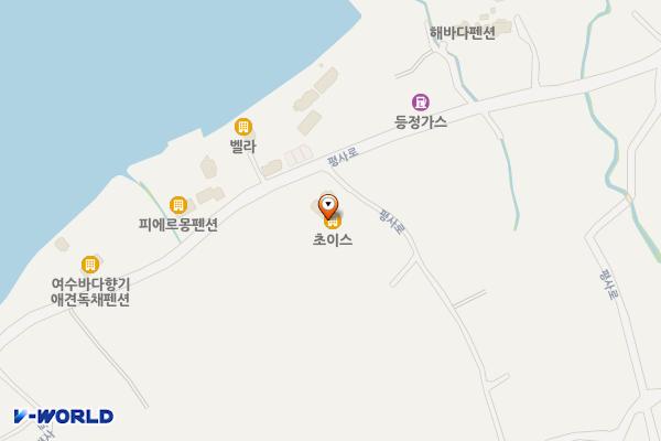 여수시 초이스펜션 위치 지도 — 전남광주통합특별시 여수시 돌산읍 평사로 504