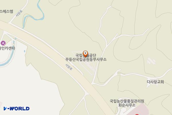 화순군 무등산동부사무소 위치 지도 — 전남광주통합특별시 화순군 화순읍 백운촌길 3-3