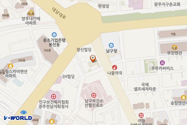 광주광역시 남구 국제비즈니스호텔 위치 지도 — 전남광주통합특별시 남구 봉선로 8