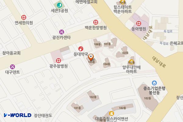 광주광역시 남구 주월양우내안애상가 위치 지도 — 전남광주통합특별시 남구 대남대로223번길 10