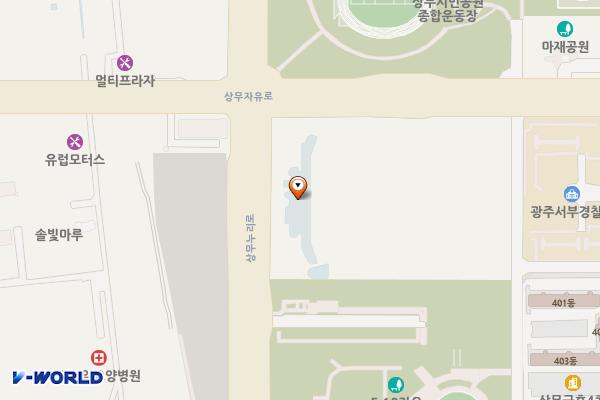 광주광역시 서구 상무골프연습장 위치 지도 — 전남광주통합특별시 서구 상무누리로 90