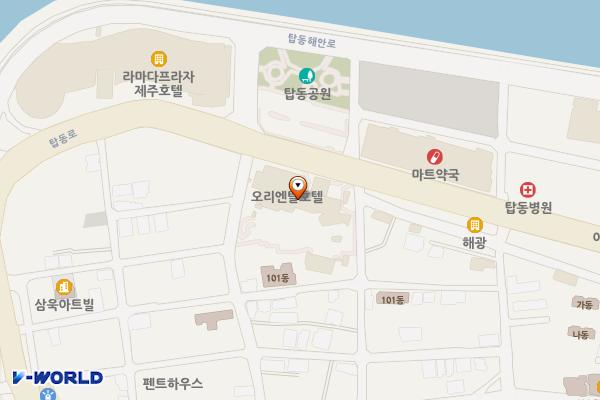 제주시 제주오리엔탈호텔 위치 지도 — 제주특별자치도 제주시 탑동로 47