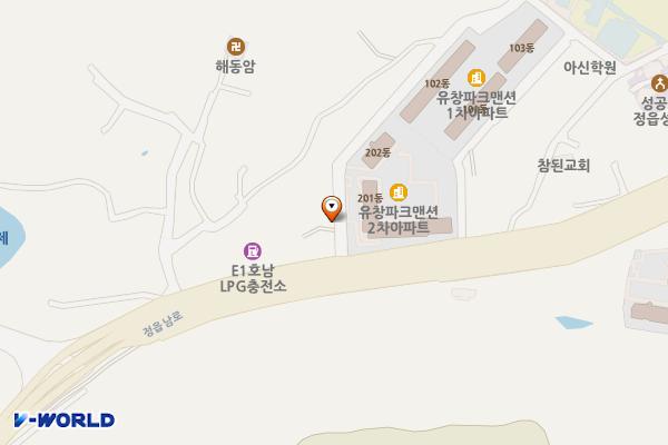 초산동 유창2차 공영주차장 위치 지도 — 전북특별자치도 정읍시 남산6길 3-4