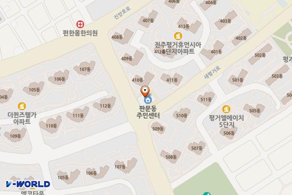 판문동행정복지센터(진주시청) 위치 지도 — 경상남도 진주시 새평거로 55