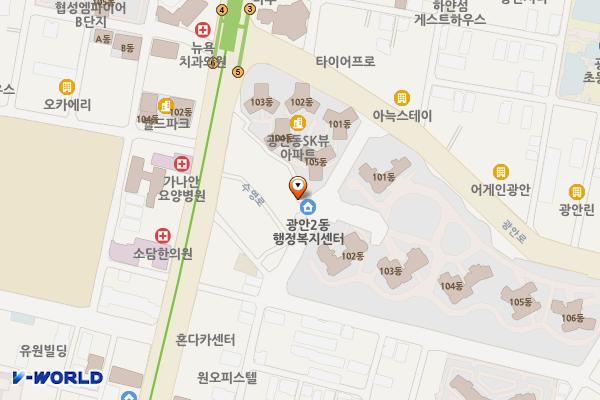 광안2동 행정복지센터 위치 지도 — 부산광역시 수영구 광안로16번길 22