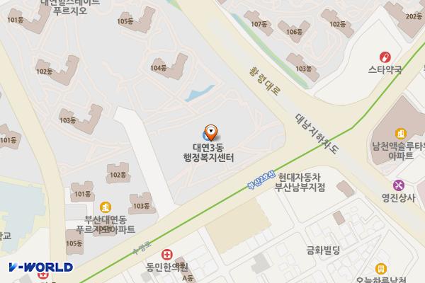 대연3동 행정복지센터 위치 지도 — 부산광역시 남구 수영로 345