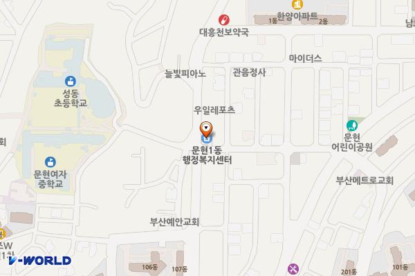 문현1동 행정복지센터 위치 지도 — 부산광역시 남구 고동골로60번길 1