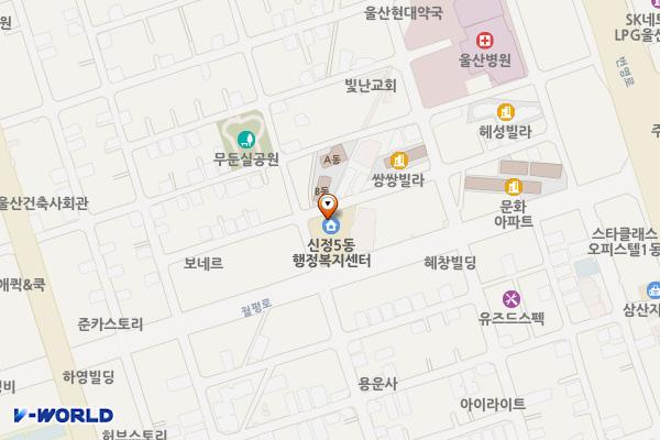 울산시 남구 신정5동행정복지센터 위치 지도 — 울산광역시 남구  월평로 147