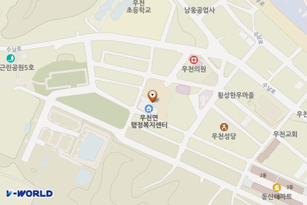 횡성군청 우천면사무소 위치 지도 — 강원특별자치도 횡성군 우천면 우항1길 5-30
