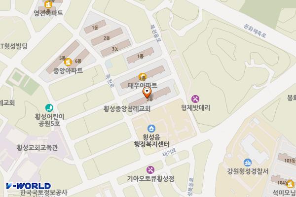 횡성군청 횡성읍사무소 위치 지도 — 강원특별자치도 횡성군 횡성읍 태기로 85