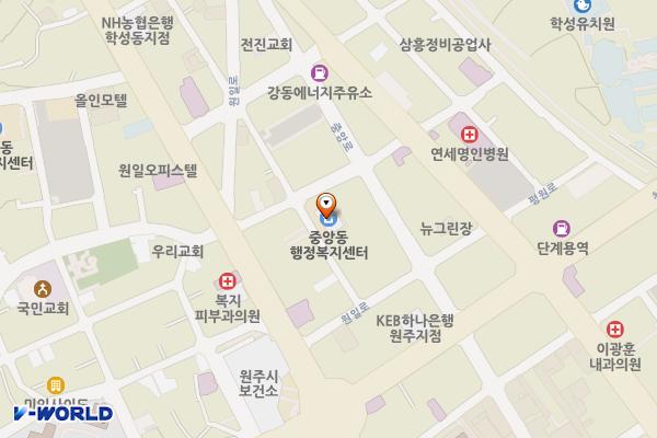 중앙동행정복지센터(원주시) 위치 지도 — 강원특별자치도 원주시 충정길 12