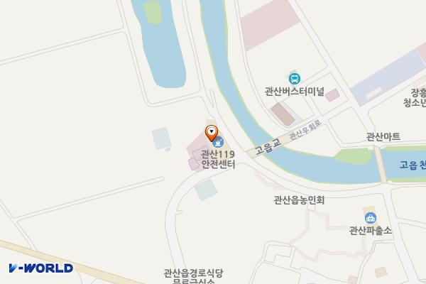 강진소방서관산119안전센터 위치 지도 — 전남광주통합특별시 장흥군 관산읍 관산우회로 99