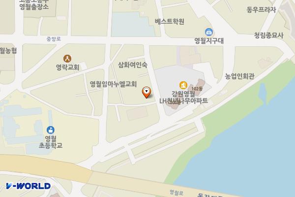영월중앙시장 주차장 위치 지도 — 강원특별자치도 영월군 영월읍 관풍헌길 18-17