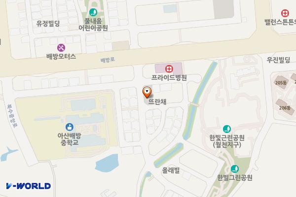 배방읍 북수리 제7공영주차장 위치 지도 — 충청남도 아산시 배방읍 북수리 1733