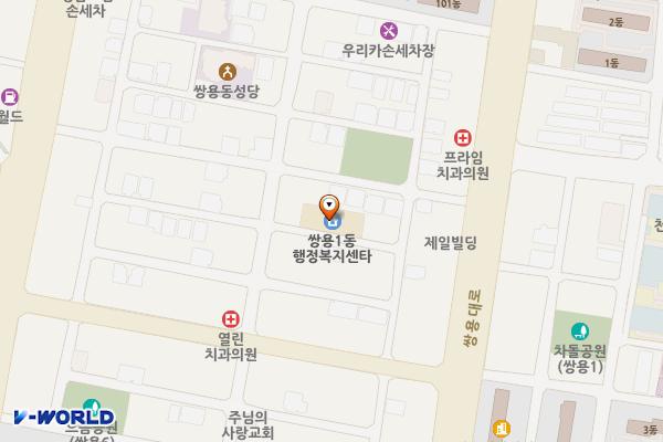 쌍용1동행정복지센터 위치 지도 — 충청남도 천안시 서북구 미라10길 21