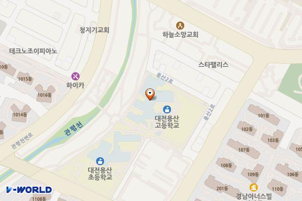 대전 유성구 대전용산고등학교 위치 지도 — 대전광역시 유성구 용산2로 2-16